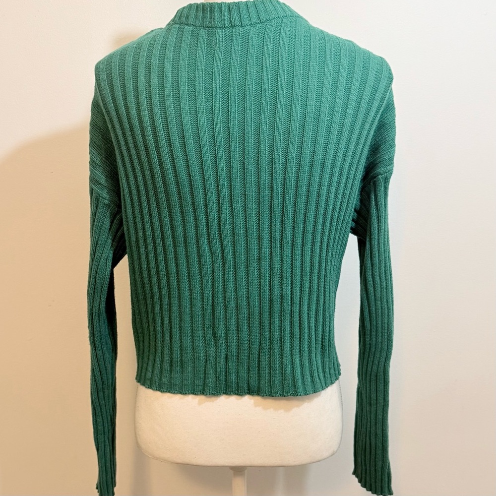 American Eagle Cropped Ribbed Cardigan Sweater – Green – Size Medium - Picture 4 of 7